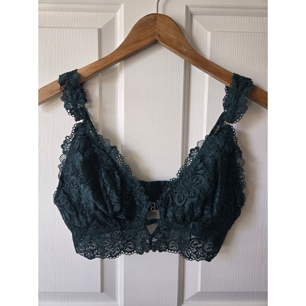 AERIE Bralette Bra Strappy Hunter Green Lace Large